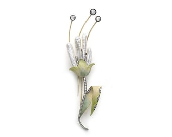 Modern Mississippi Pearl, Diamond, Enamel, Gold And Silver Flower Brooch