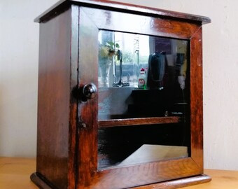 Antique Victorian Oak Pipe Cabinet With A Glass Panelled Door