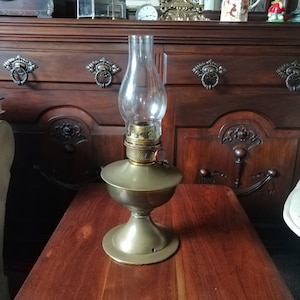 Antique/Vintage FAMOS Brass Oil Lamp - For Conversion - Complete With Chimney