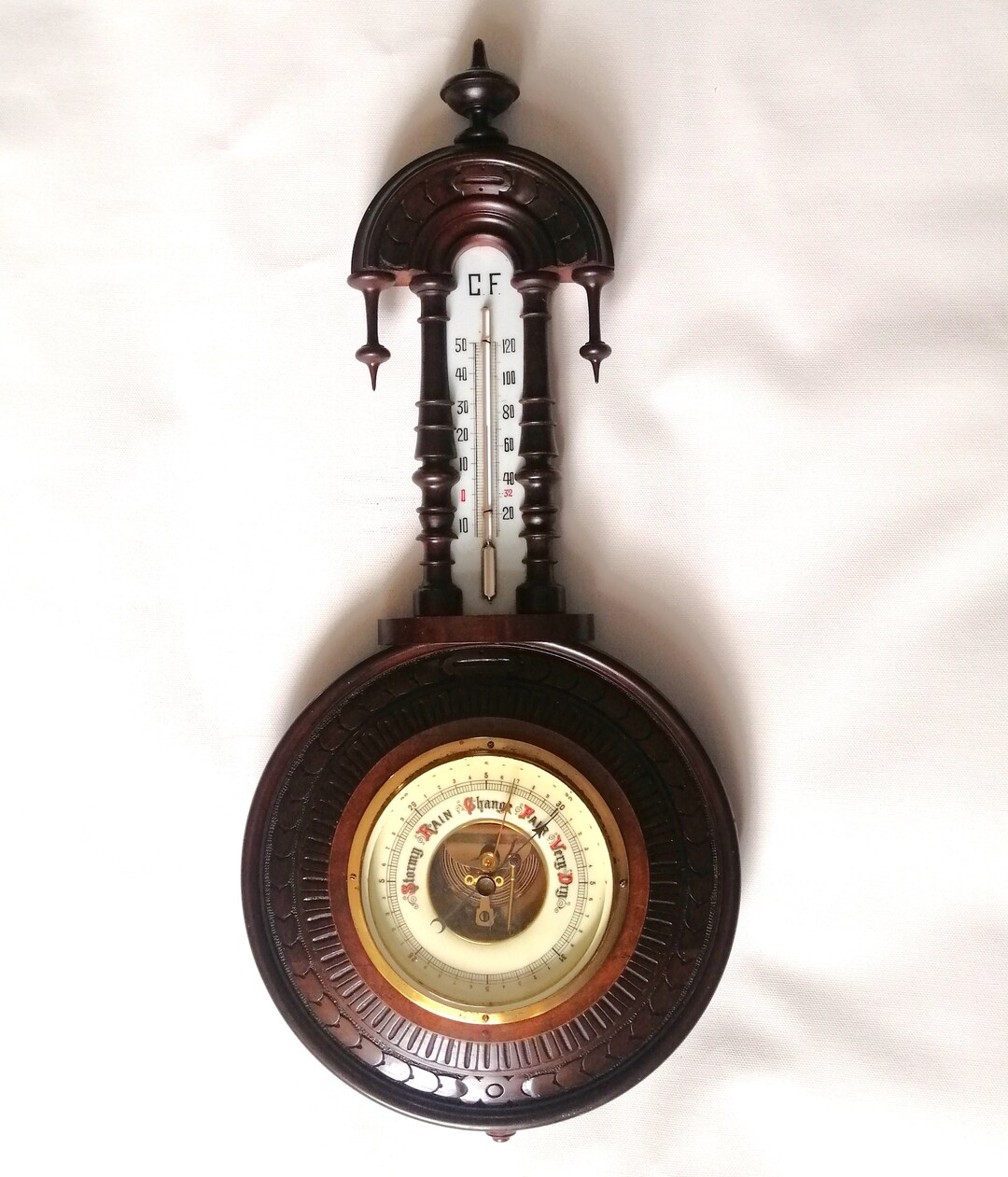 Beautiful Black Forest Style Victorian Carved Fruitwood Aneroid ...