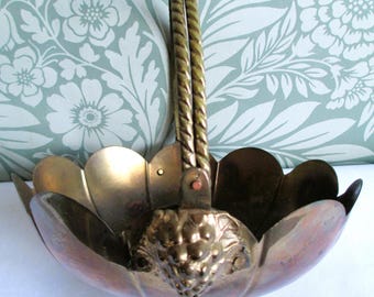 Vintage 1920s-50s Art Deco Brass Fruit Bowl - Grape Cluster Handle Mounts