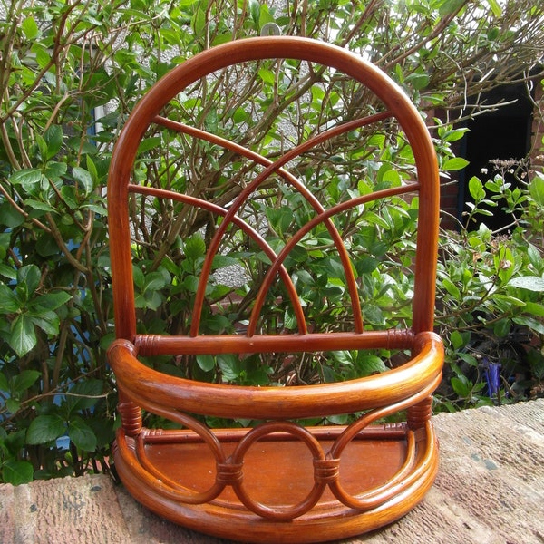 Very Attractive 1970s Small Arched Bamboo Darkly Stained Wall Shelf