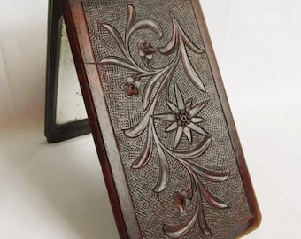 19th Century Georgian - Victorian Campaign Mirror Flower Pattern Folding Mirror
