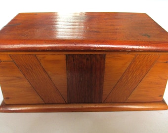 An Attractive Vintage Wooden Box - Made of Different Coloured Woods - P.O.W Camp?