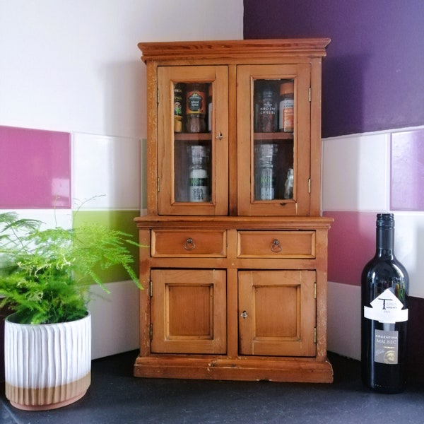 A Delightful Vintage Apprentice Piece - 25" Glazed & Locking Pine Welsh Dresser