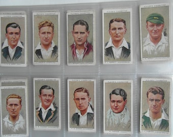 Complete Set of 50 1934 Cricketers Cigarette Cards John Player & Sons-  Displayed in Five Dedicated Sheets