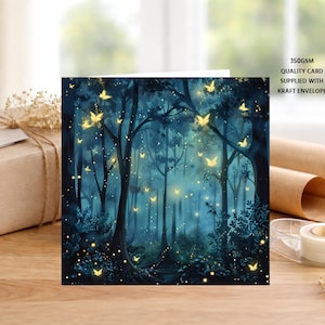 Carte de vœux vierge Forêt enchantée : Guirlandes lumineuses et papillons, entièrement illustrée, pour toute occasion spéciale (PP10)