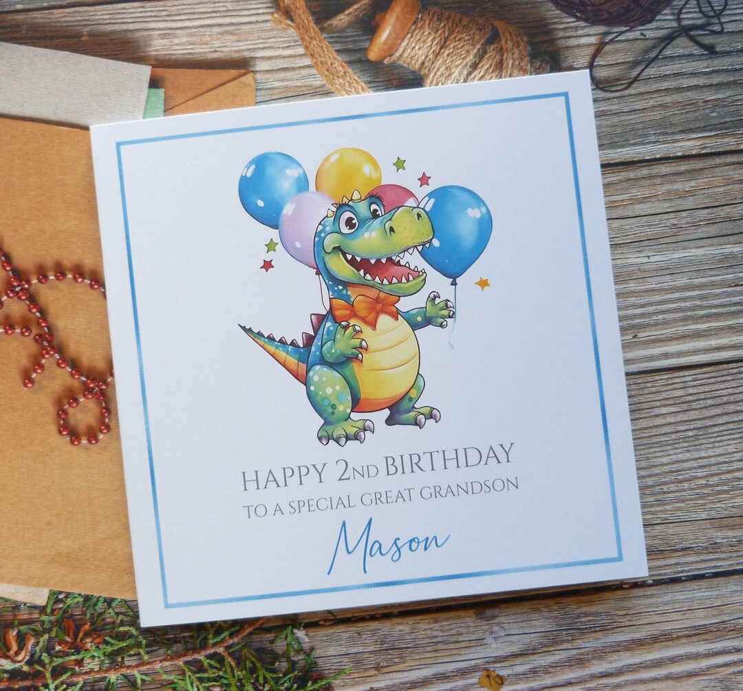 Personalised Birthday Card Dinosaur Balloons Son Grandson Nephew ...
