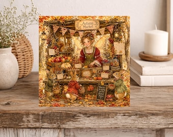 Enchanted Autumn Woodland Card - Forest Animal Pumpkins -Birthday Note Card - Bunnies Squirrel Countryside Wildlife Greeting Card