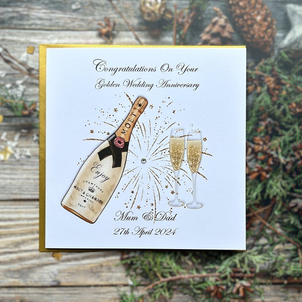 Personalised Handmade Golden Wedding Anniversary Card Congratulations on your Anniversary 6" Square  Mum Dad Nan Grandad Brother Sister (E1)