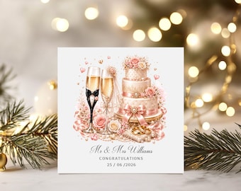 Wedding Card | Names & Date | Personalised Newly Weds | Champagne Glasses  | Free Delivery | Handmade For Couples