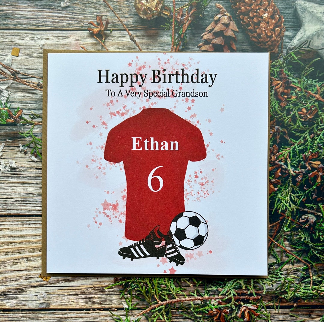 Personalised Football Birthday Card – For Son, Grandson, Nephew, Brother, Dad, Granddad – Handmade With Envelope