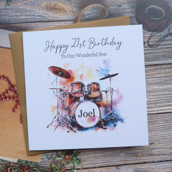 Personalised Birthday Card Music Drums Husband Boyfriend Son Brother Grandson Fiancé  Cards for Him or Her 14th 16th 18th 21st 30th 40th