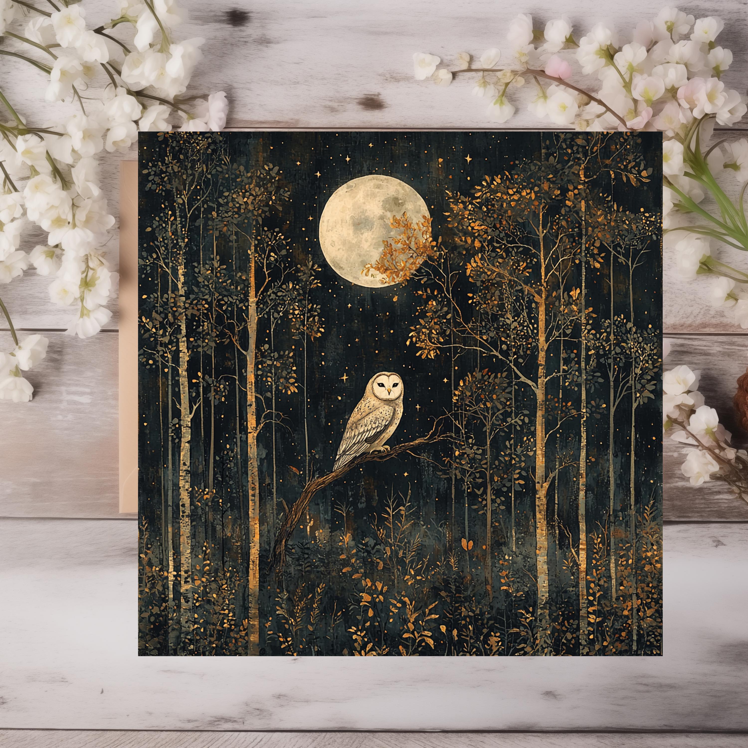Mystical Moonlit Night, Owl Art Greeting Card - Special Occasion Card ...