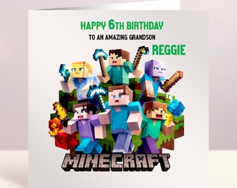 Personalised Handmade Birthday Card Minecraft Gaming Son Grandson Nephew Cousin Brother Friend Great Grandson  Any Age 6" Square (MMC)