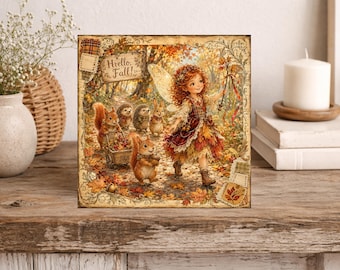 Whimsical  Autumn Woodland Card - Forest Pixie  Squirrel Hedgehogs  -Birthday - Note Card - Countryside Wildlife Greeting Card  (S64)