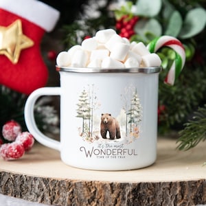 Winter Mug, Winter Cheer Mug, Most wonderful time of the year, Stocking Stuffer Mug, Camping Mugs, Enamel Outdoors Mug Gift