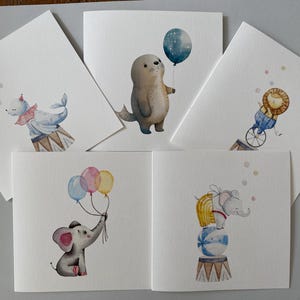 5 kaarten met aquarel schattige dierenprint voor kinderen, verjaardagskaart multi-pack, bedankkaarten, blanco wenskaarten, kinderkaarten