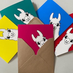 5 Alpaca Llamas Cute Animal Print Cards, Birthday Card Multi-pack, Thankyou Cards, Blank Greetings Cards, Kids Cards