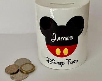 Personalized Ceramic Mickey Mouse Money Box, Disney Savings