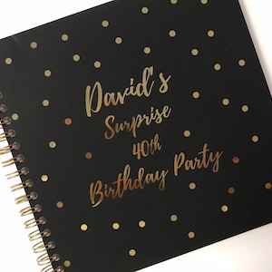 Black & Gold Personalised Guestbook, Birthday Guestbook, Birthday Book, 30th 40th 50th 60th 70th 80th Birthday Book