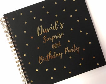 Black & Gold Personalised Guestbook, Birthday Guestbook, Birthday Book