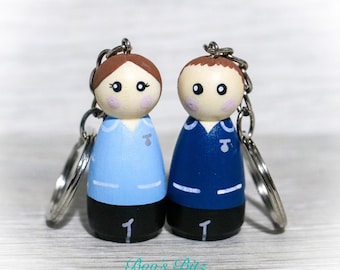 Nurse / Carer Peg Doll Keyring / Charm 4.3cm (personalised) NHS key worker Handmade