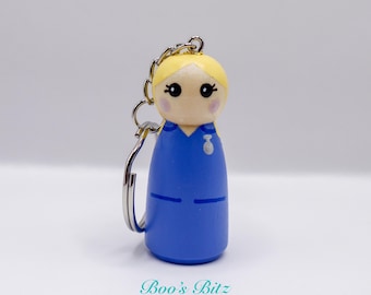 Scottish Nurse Peg Doll Keyring / Charm 4.3cm (personalised) NHS key worker Handmade