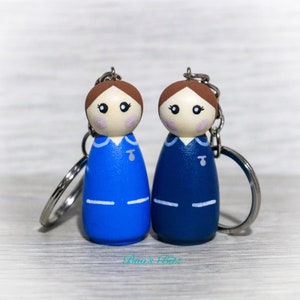 Nurse Peg Doll Keyring / Charm 4.3cm (personalised) NHS key worker Handmade