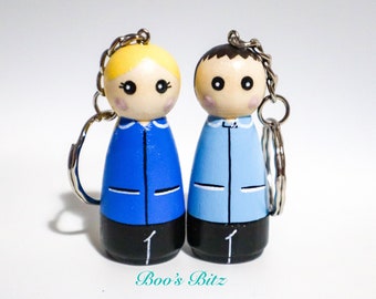 Nurse / Carer Peg Doll Keyring / Charm 5.3cm (personalised) NHS key worker Handmade