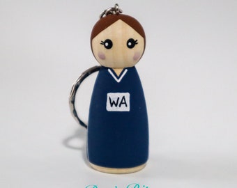 Netball Player Peg Doll Keyring / Charm (personalised, other kits available) Handmade 5.3cm