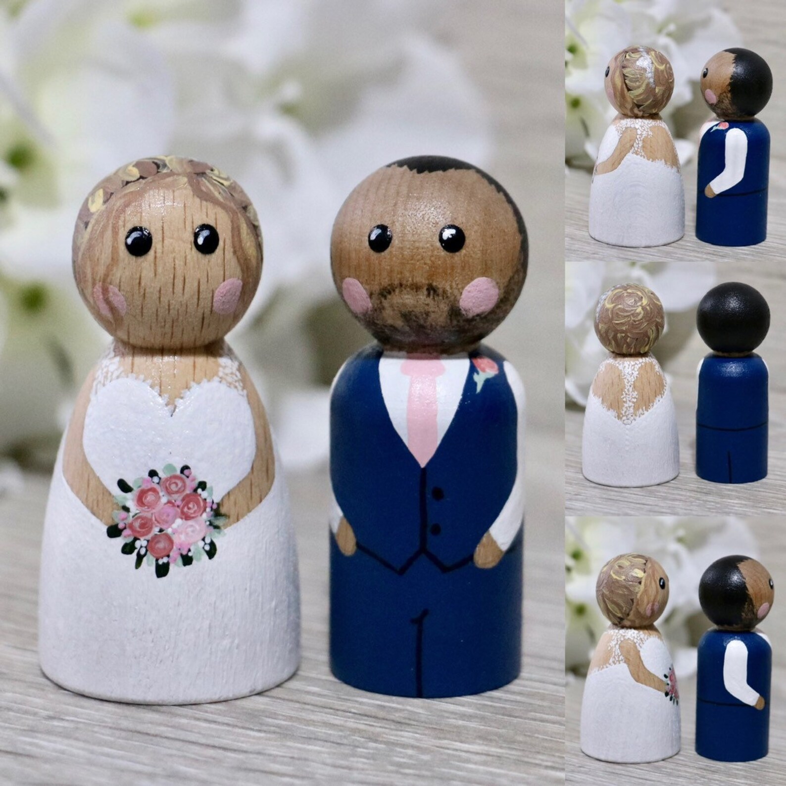 Wedding Bride and Groom Peg Dolls cake topper gift wedding | Etsy