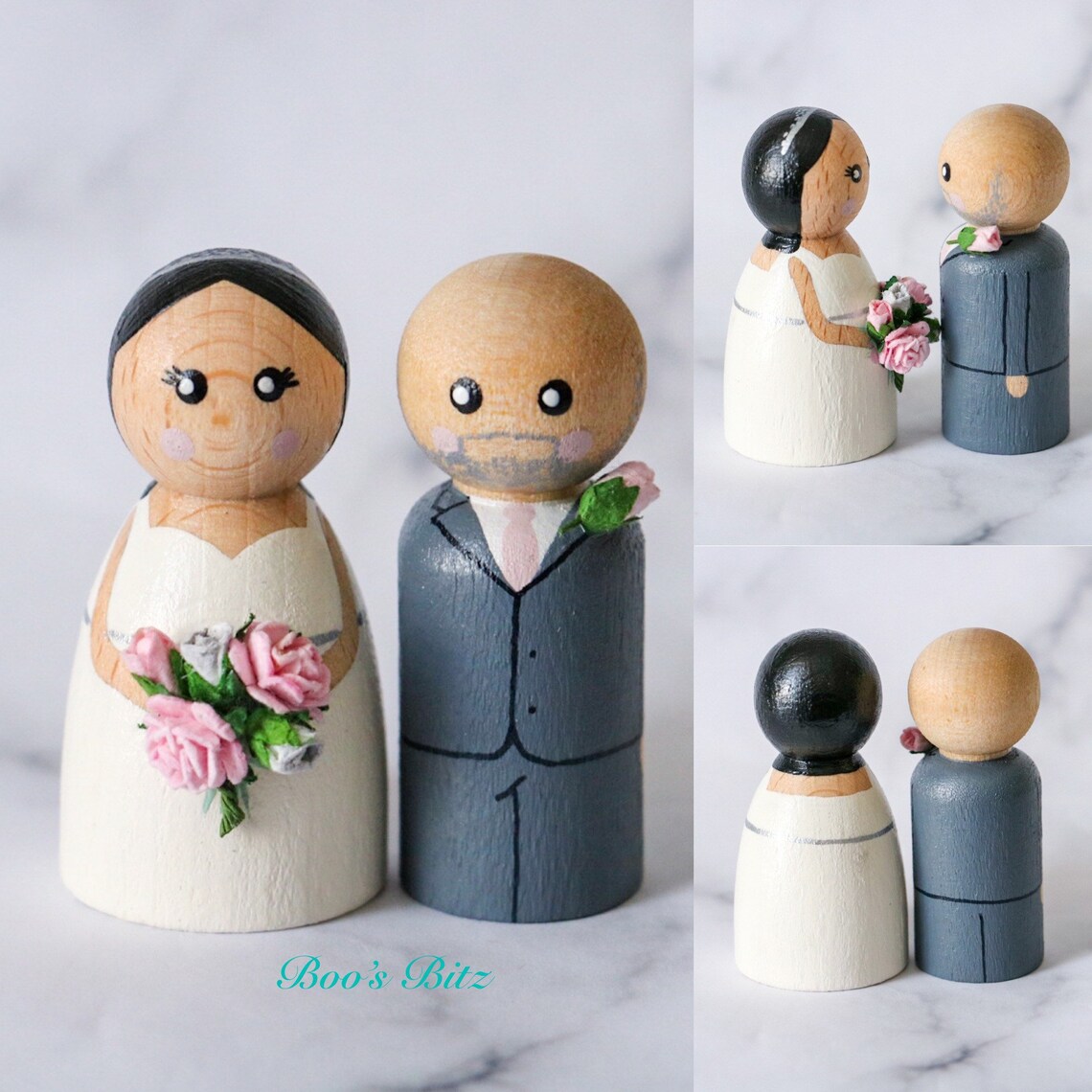 Wedding Bride and Groom Peg Dolls Cake Topper Gift Wedding - Etsy UK