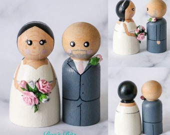 Wedding Bride and Groom Peg Dolls, cake topper, gift, wedding, personalised, Mr & Mrs, Mr + Mr, Mrs + Mrs, Handmade Wooden, 6cm tall