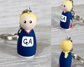 Netball Player Peg Doll Keyring / Charm (personalised, other kits available) Handmade 3.5cm