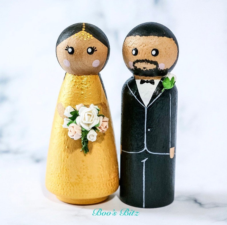 Indian Wedding Bride and Groom Peg Dolls. Personalised Cake Topper ...
