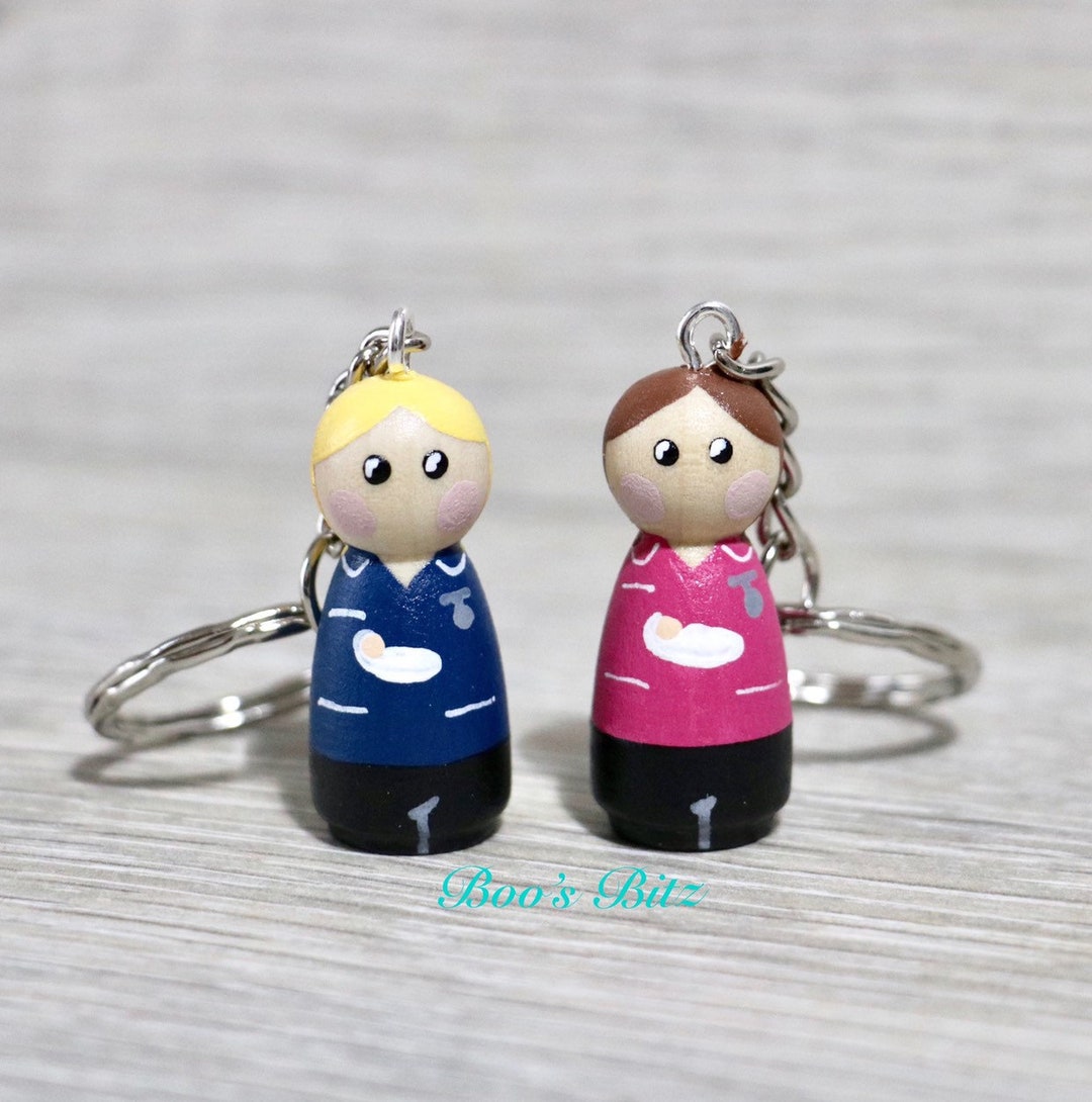 Midwife Peg Doll Keyring / Charm personalised Handmade NHS Etsy UK