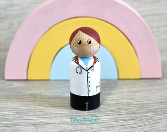 Doctor peg doll keepsake, gift, cake topper (personalised) handmade, NHS, key worker