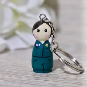 Paramedic Peg Doll Keyring / Charm 3.5cm (personalised) NHS key worker Handmade