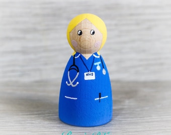 Nurse peg doll keepsake, gift, cake topper 6cm (personalised) handmade, NHS, key worker