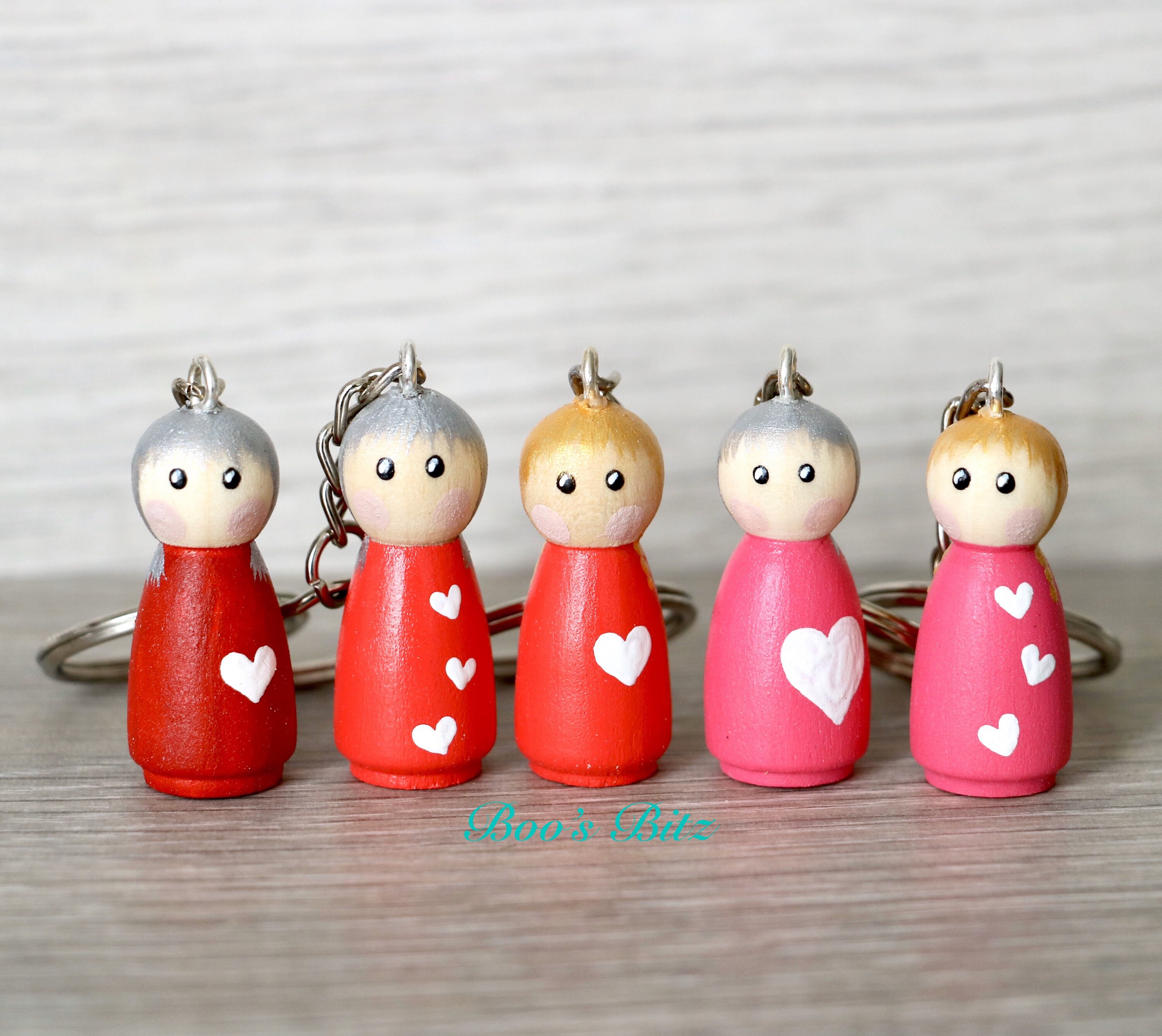 Heart Peg Doll Keyring / Charm Handmade personalised Etsy