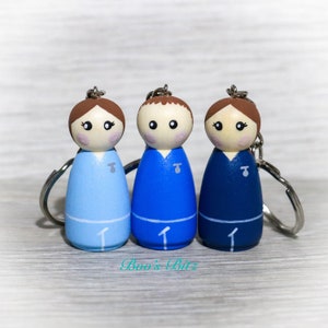 Nurse Peg Doll Keyring / Charm 4.3cm (personalised) NHS key worker Handmade