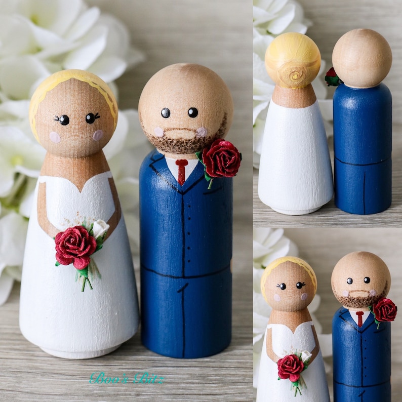 Personalised Wedding Bride and Groom Peg Dolls Cake Topper - Etsy UK