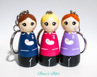 Midwife Doll Keyring / Charm 5.3cm (personalised) NHS key worker Handmade
