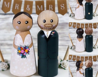 Personalised Wedding Bride and Groom Peg Dolls, cake topper, gift, wedding, Mr and Mrs, Mr and Mr, Mrs and Mrs, Handmade 9cm