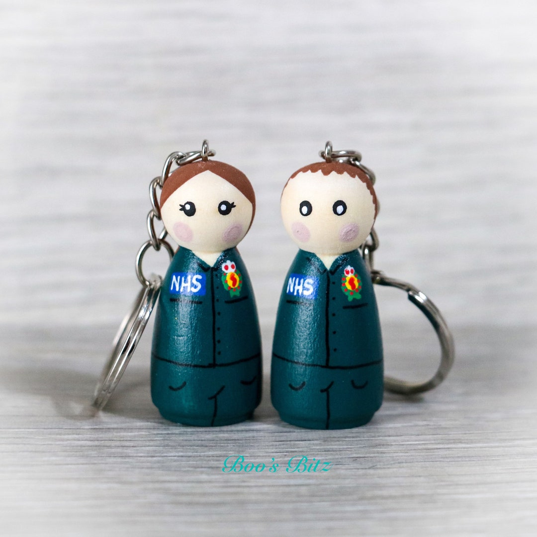 Paramedic Peg Doll Keyring / Charm 4.3cm personalised NHS Key Worker