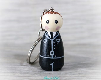 Police Peg Doll Keyring / Charm 4.3cm (personalised) key worker Handmade