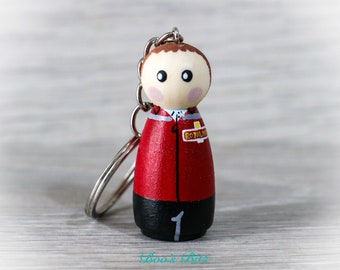 Postman / postwoman Peg Doll Keyring / Charm 4.3cm (personalised) key worker Handmade