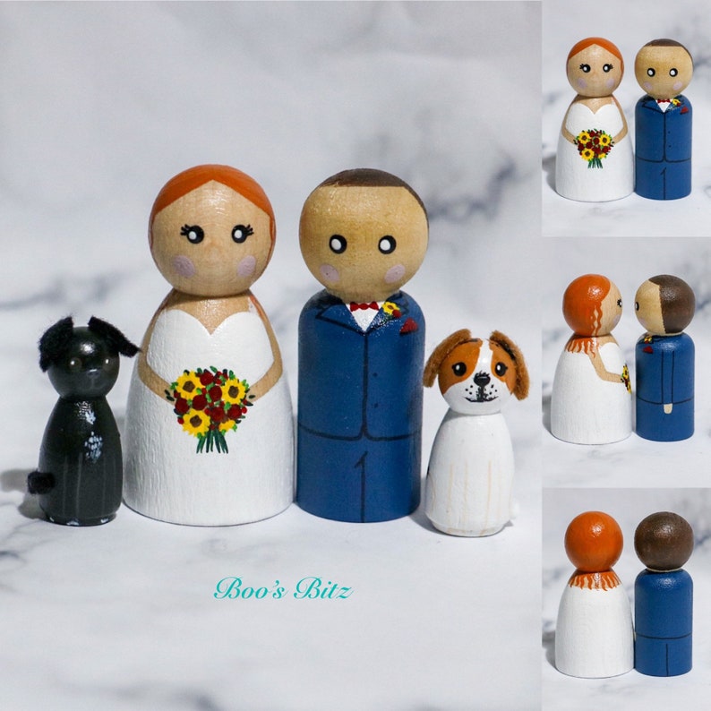 Wedding Bride and Groom Peg Dolls Cake Topper Gift Wedding - Etsy