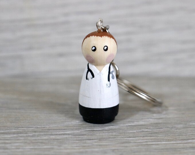 Doctor Peg Doll Keyring / Charm personalised NHS Key Worker Handmade 3